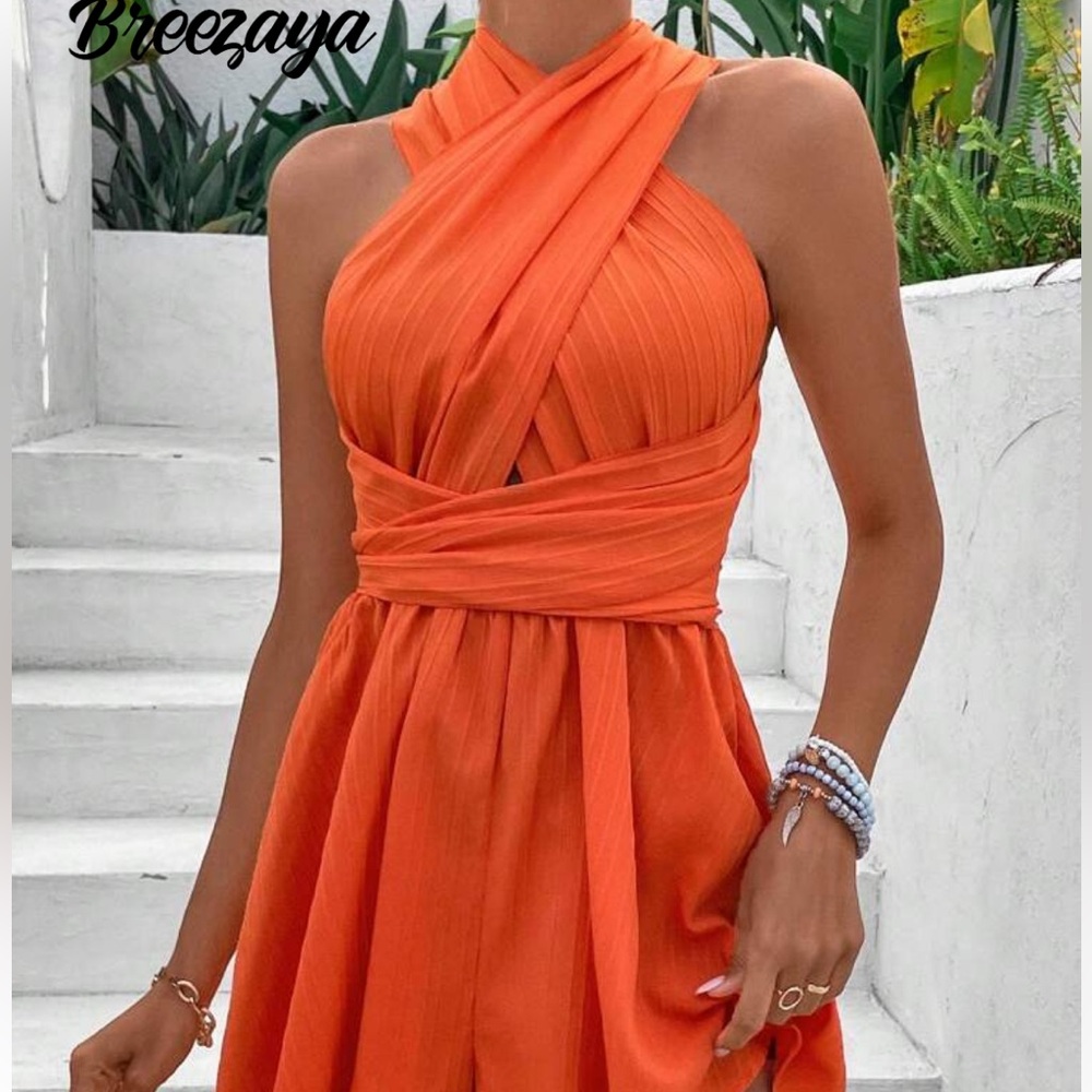 SHEIN Vibrant Orange Halter Mini Dress